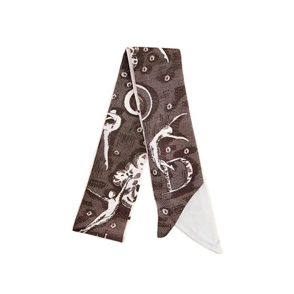 D Logo Brown Cream Satin Ethereal Print Mitzah Scarf Purse handle Tie Hair neck - Picture 2 of 7